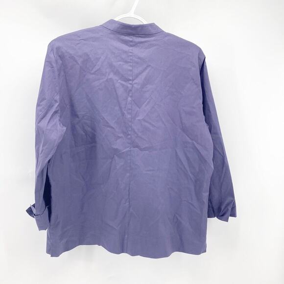 Eileen Fisher cotton mandarin collar purple 3 quarter sleeve button down sz L - Picture 7 of 8